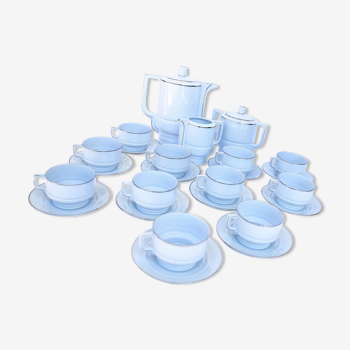 Service à café art déco en porcelaine bleu gris pâle