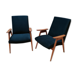paire de fauteuils tchèques bleu nuit 1960