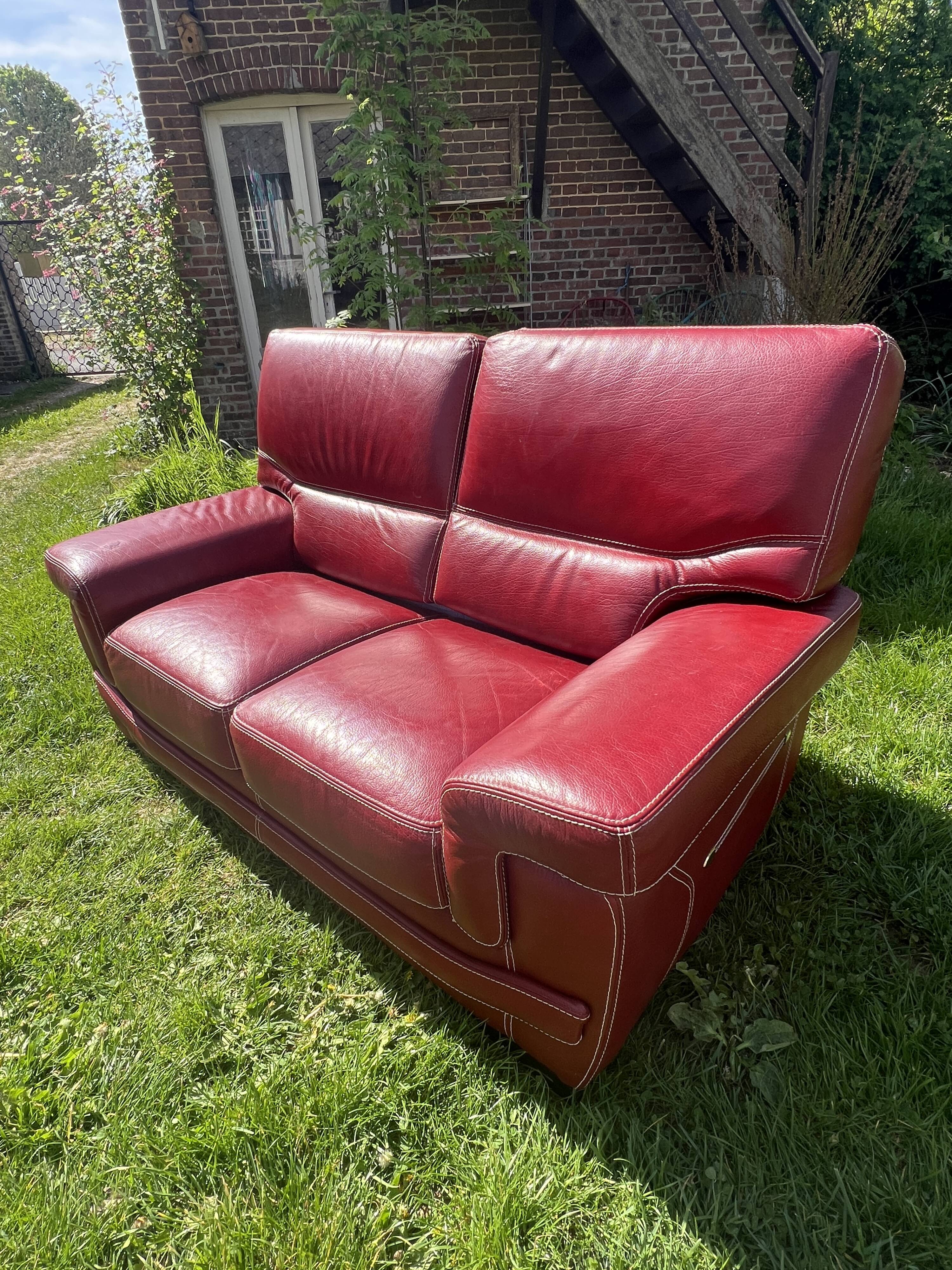 Red leather sofa