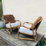 Pair of vintage bamboo armchairs 1970