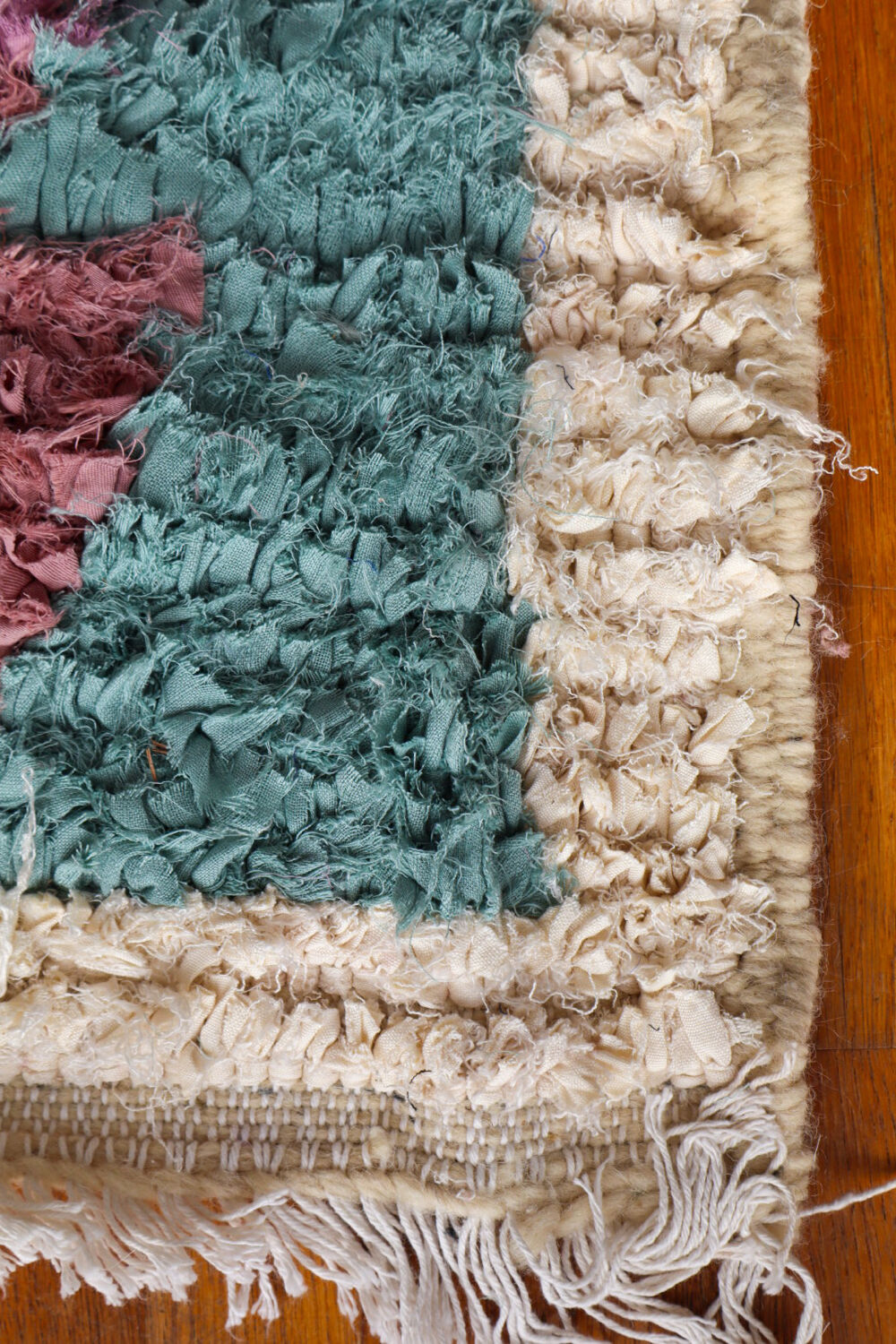 Moroccan Berber carpet Boucherouite light blue