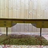 Louis XVI style flat desk in cherry wood and leather