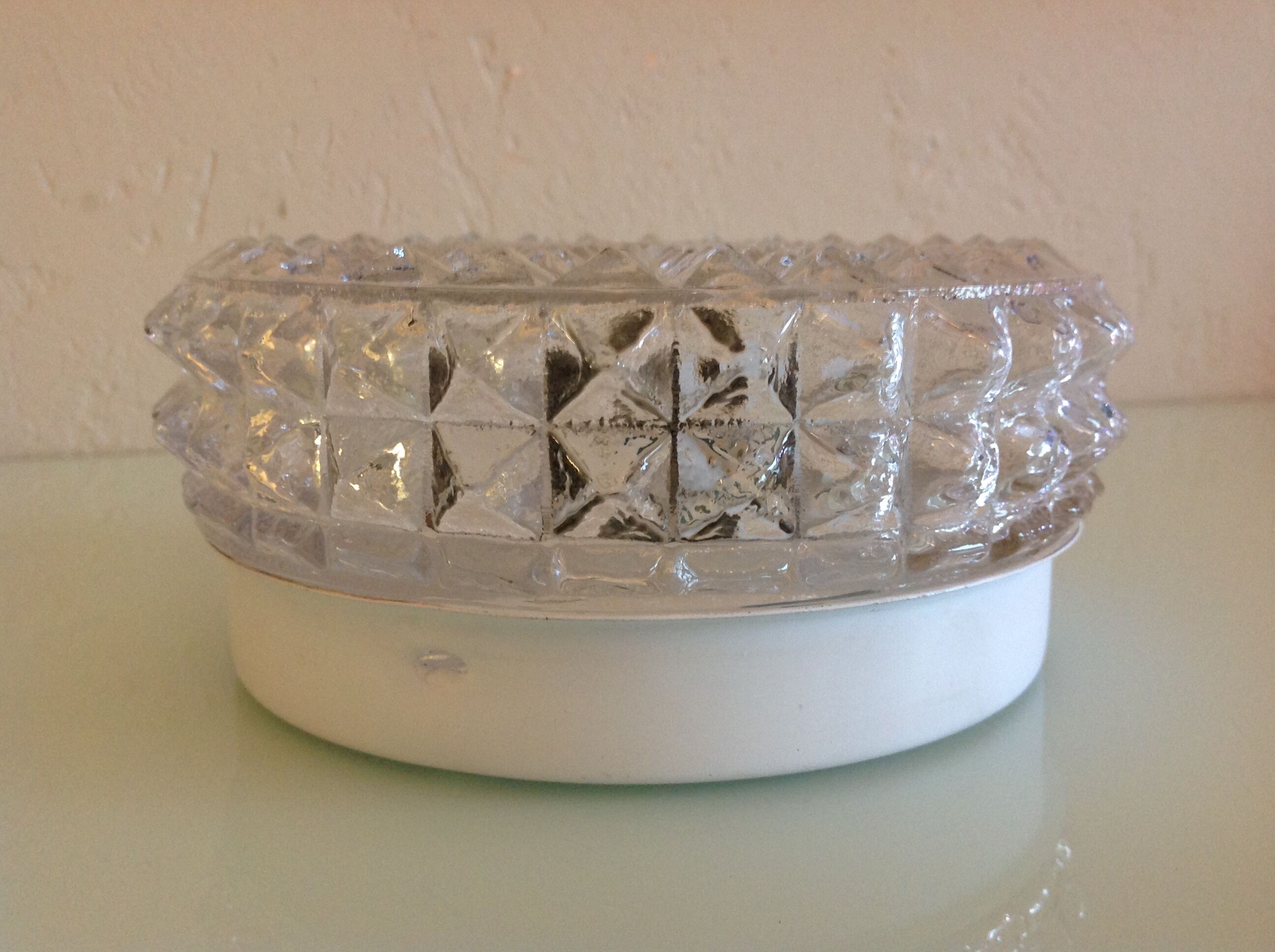 Round ceiling lamp in structured glass vintage 60s-70s
