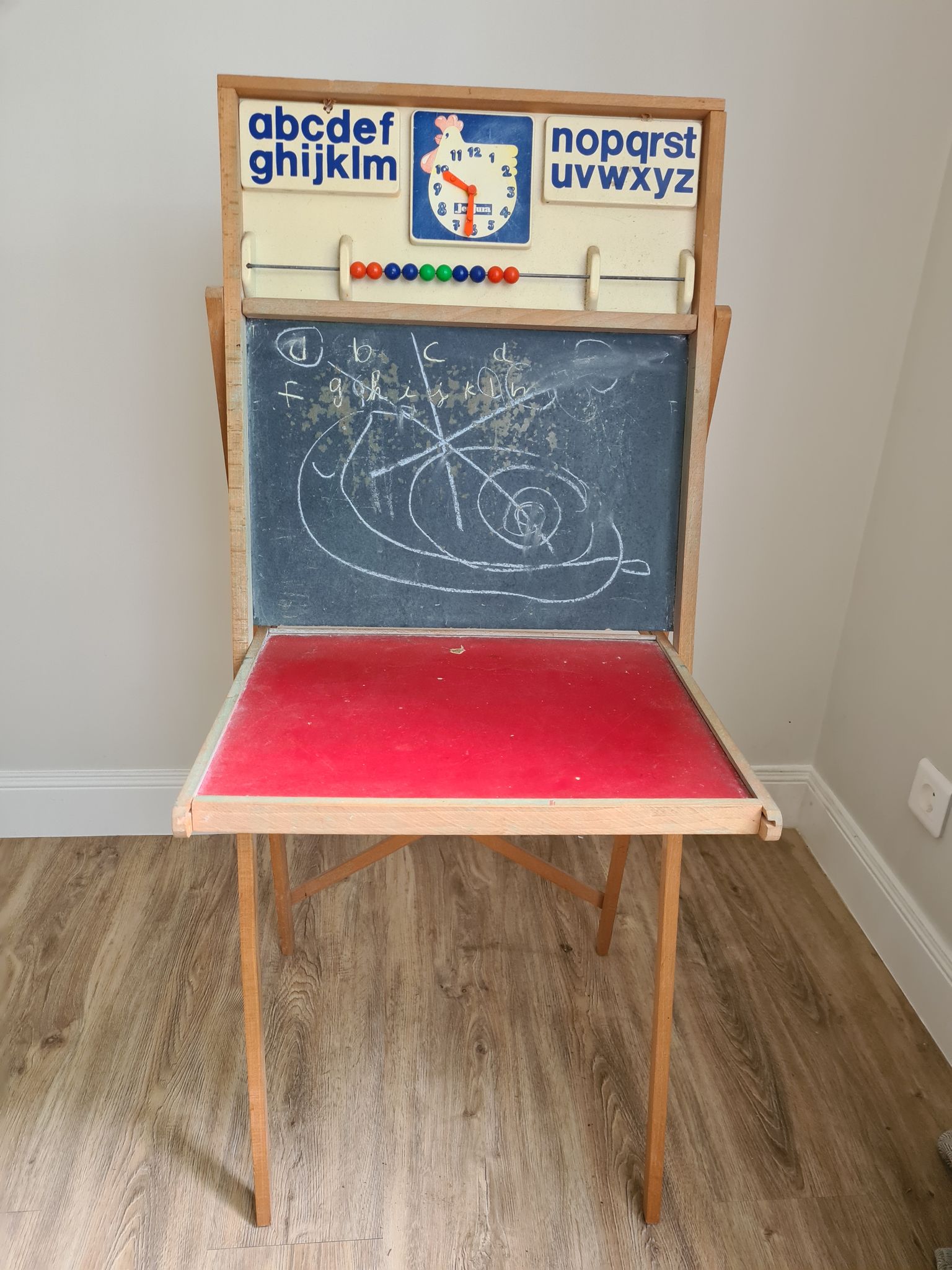 Old blackboard - wooden Table+ tablet with alphabet / hour / abacus Dimensions:108x45