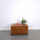 Vintage teak Danish chest with a lid on wheels, toy chest.