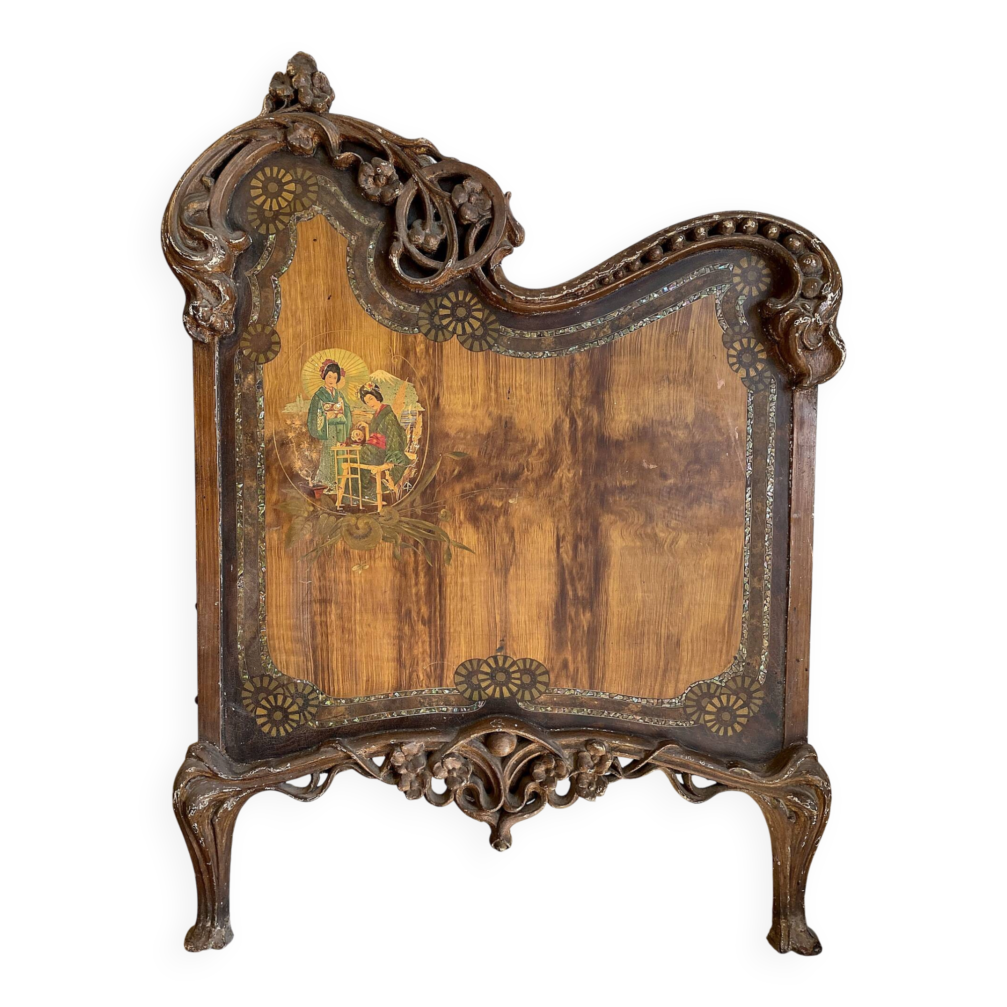 Pair of Art Nouveau cast iron headboards, Italy circa 1900