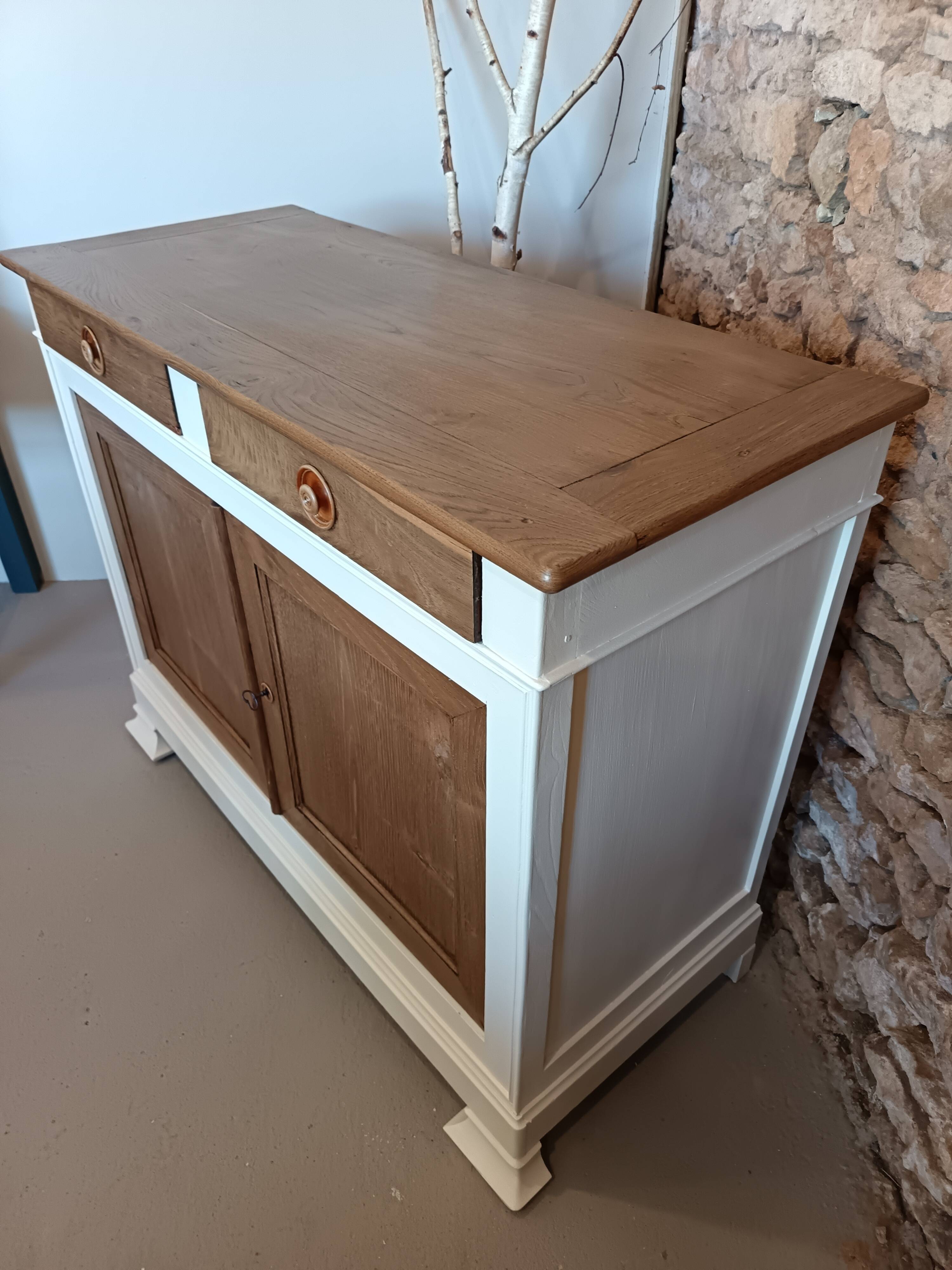 Buffet ancien bois naturel et lin