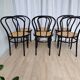 Set of 6 Vintage Thonet Style Dining Chairs: Black Bentwood Cane Seat