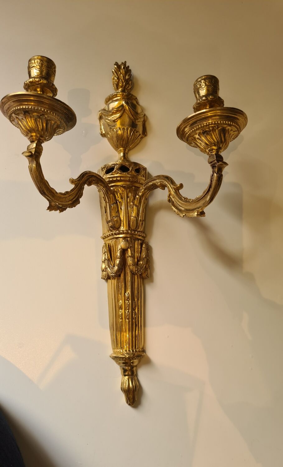 Pair of gilded bronze wall lamps Louis XVI style nineteenth era