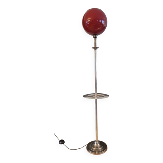 Vintage floor lamp with trays - opaline glass globe