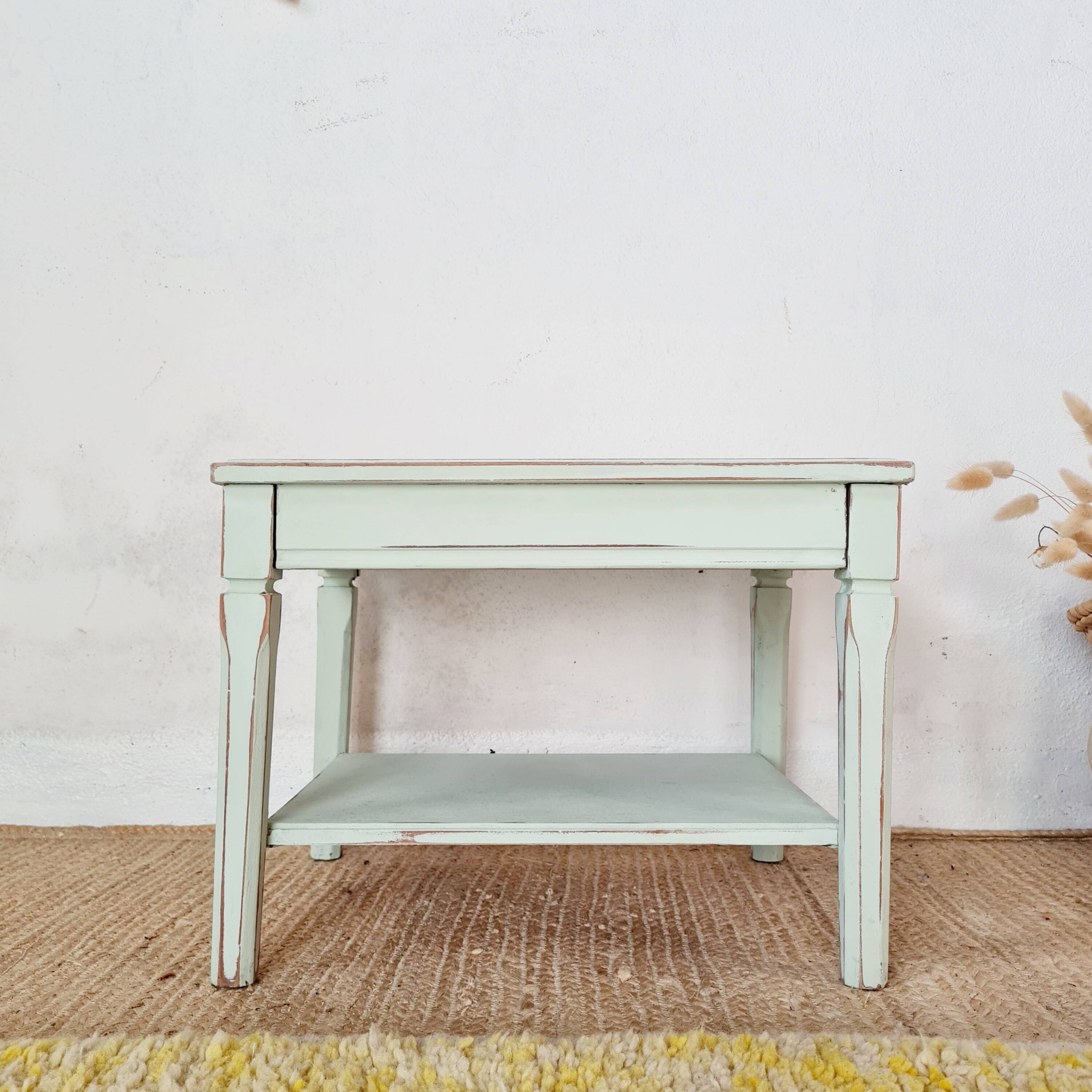 Antique table - patinated light green side table