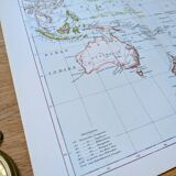 L'Océanie, carte Vintage, 1887, Authentique.