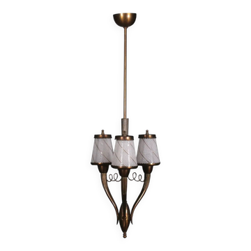 Brass and filigree glass ceiling light, Italian production from the 1940s.