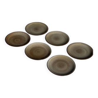 Set of 6 vintage brown stoneware dessert plates D21