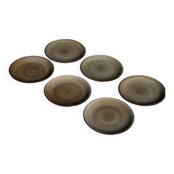 Set of 6 vintage brown stoneware dessert plates