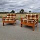 Pair of brutalist pine armchairs circa 1960