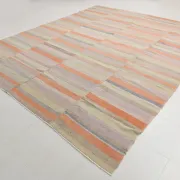 Salmon & Pink Mid Cenyury Modern Kilim Rug, Vintage Striped Boho Carpet