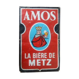 Plaque en tôle bière de Metz Amos années 40