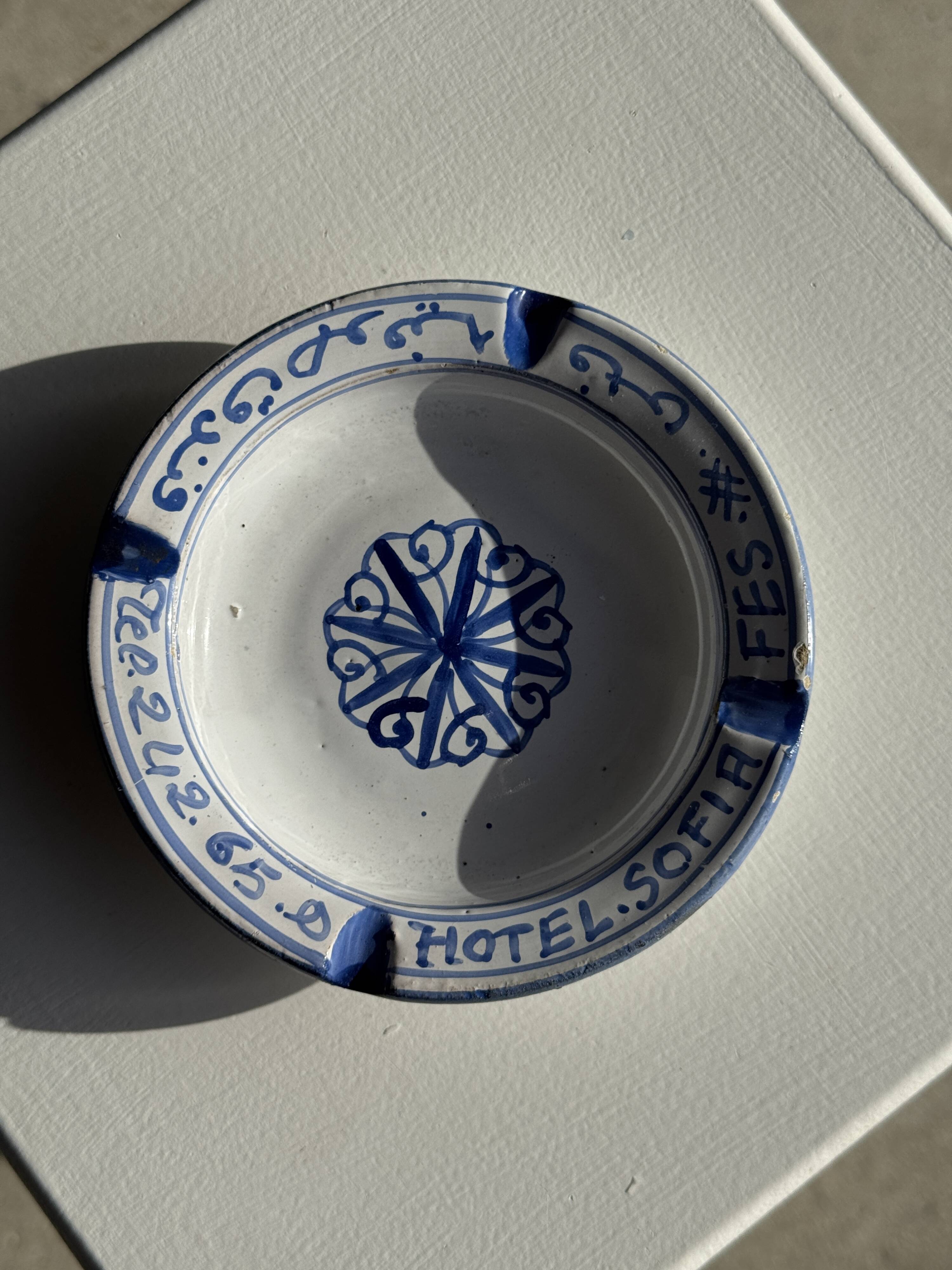 Blue and white ashtray from the Sofia Hotel in Fes D13