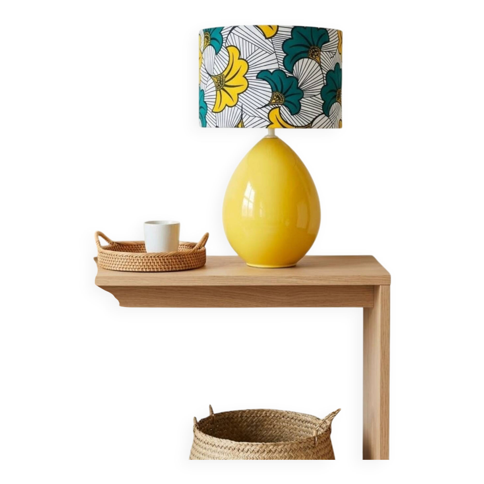 irresistible vintage lamp, wax print with stylised flowers