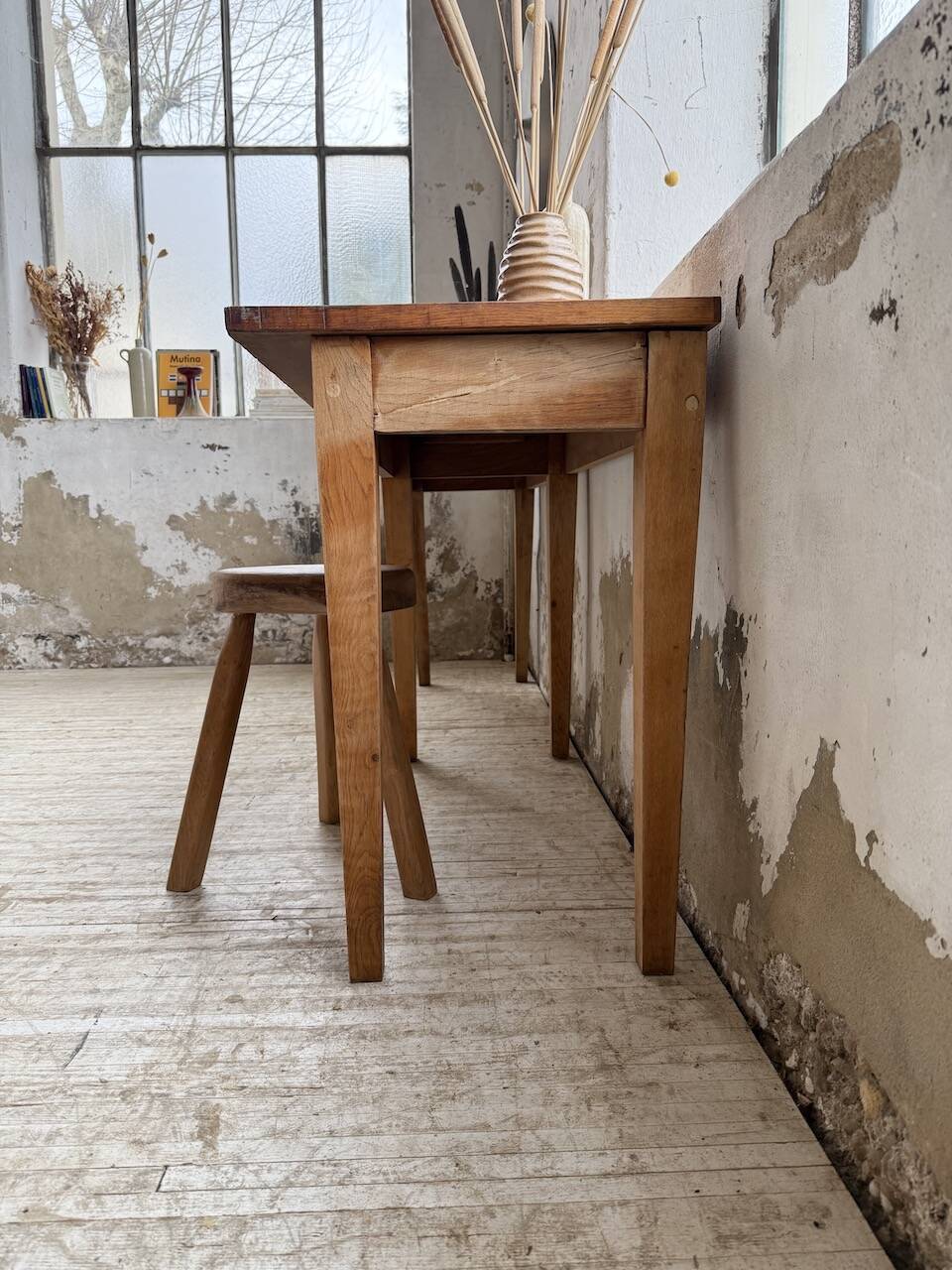 Oak and pine farmhouse console table