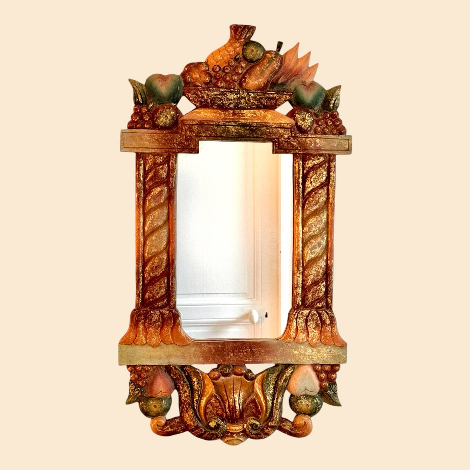 Vintage mirror in polychrome painted wood, 70´s