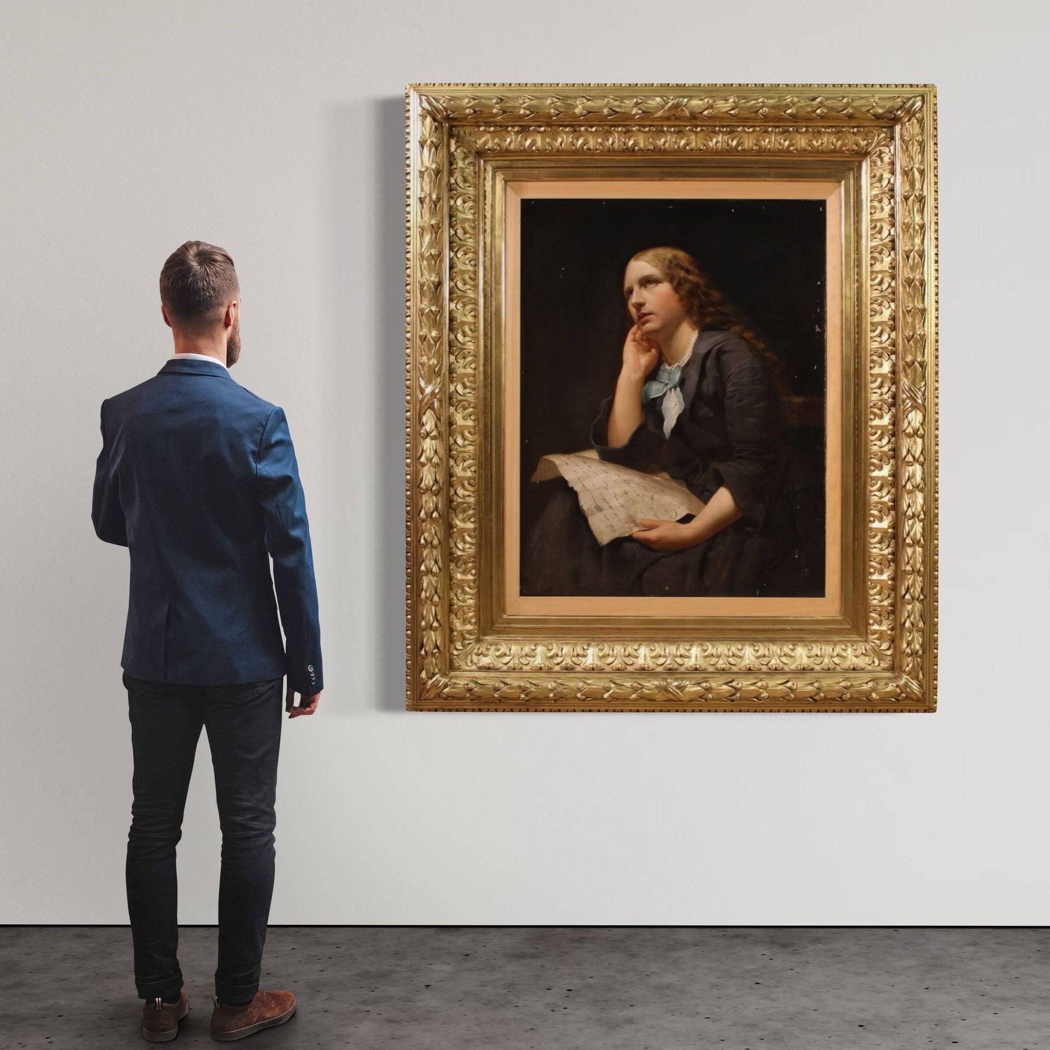 Grand portrait de dame peint au XIXe siècle