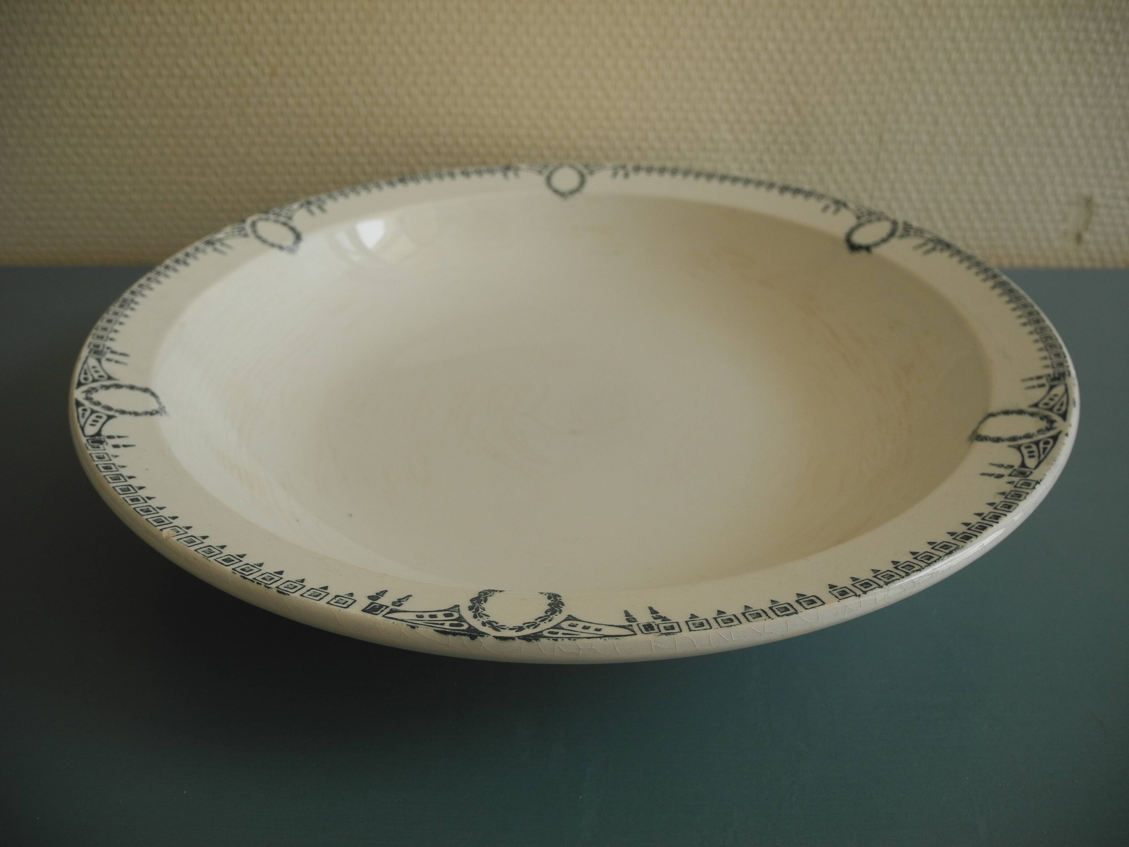 large old hollow dish St Amand art table antique French earthenware dish