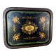 Large Napoleon III tray in black metal painted with floral decoration. 72x57 cm Good condition B795