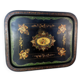 Large Napoleon III tray in black metal painted with floral decoration. 72x57 cm Good condition B795