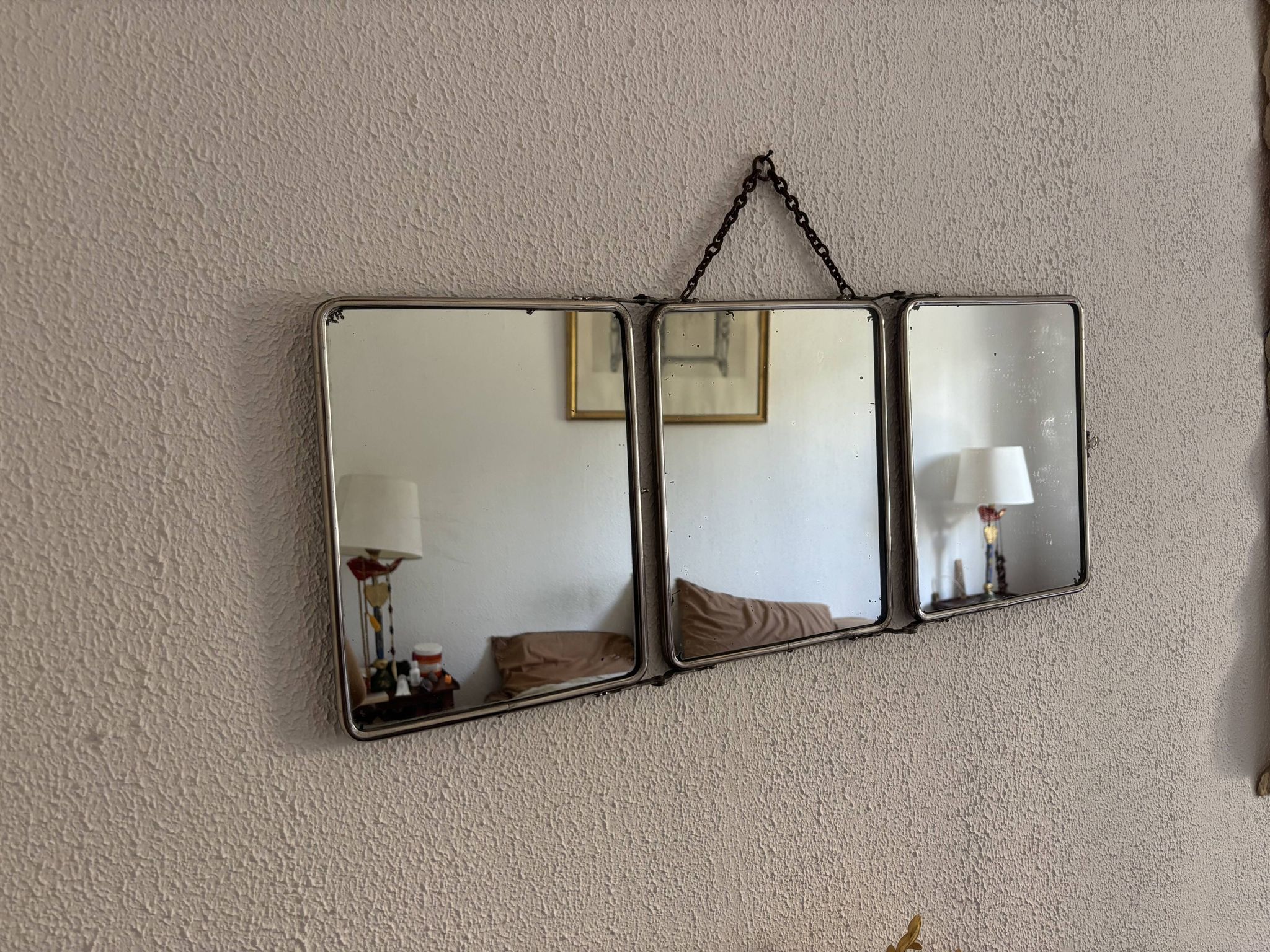 Vintage 1930s triptych barber mirror registered G.B Paris - 28 x 69 cm