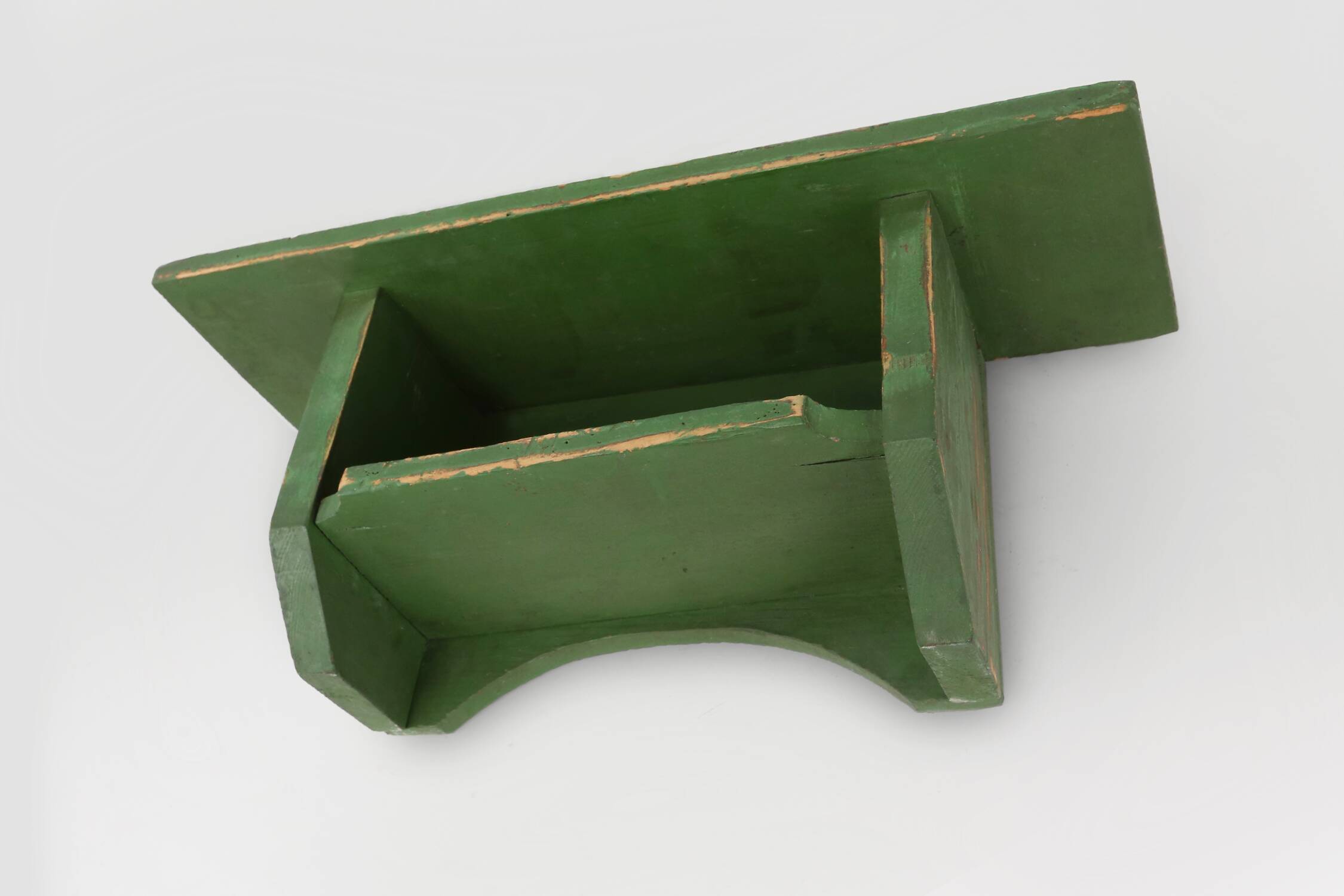 Rustic small green wooden wall unit with 2 shelfs, France ca. 1880