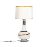 Lampe en verre blanc à décor d’une spirale marron et jaune, années 1970