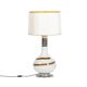 White glass lamp decorated with a brown and yellow spiral, 1970s
