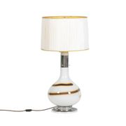 White glass lamp decorated with a brown and yellow spiral, 1970s