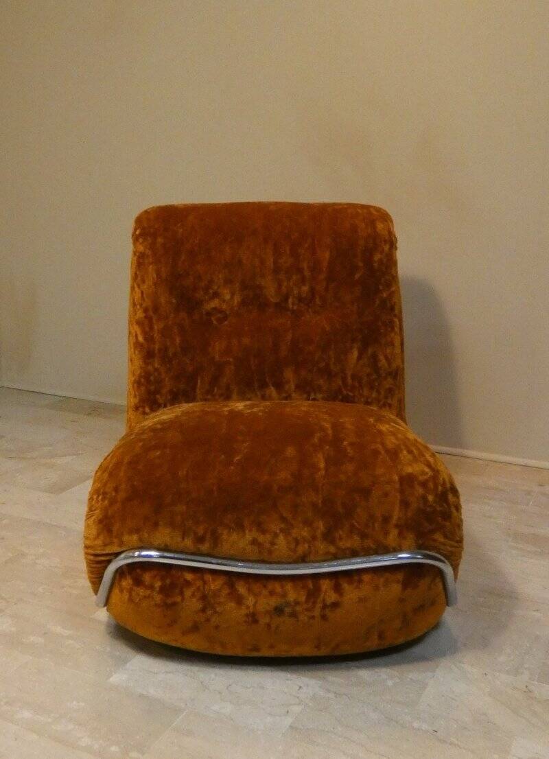 Modular three-seater sofa in steel and velvet, Adriano Piazzesi, 1970