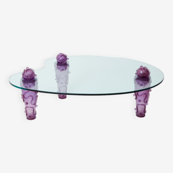 Coffee table glass purple resin signed Garouste & Bonetti 1990