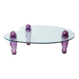 Coffee table glass purple resin signed Garouste & Bonetti 1990
