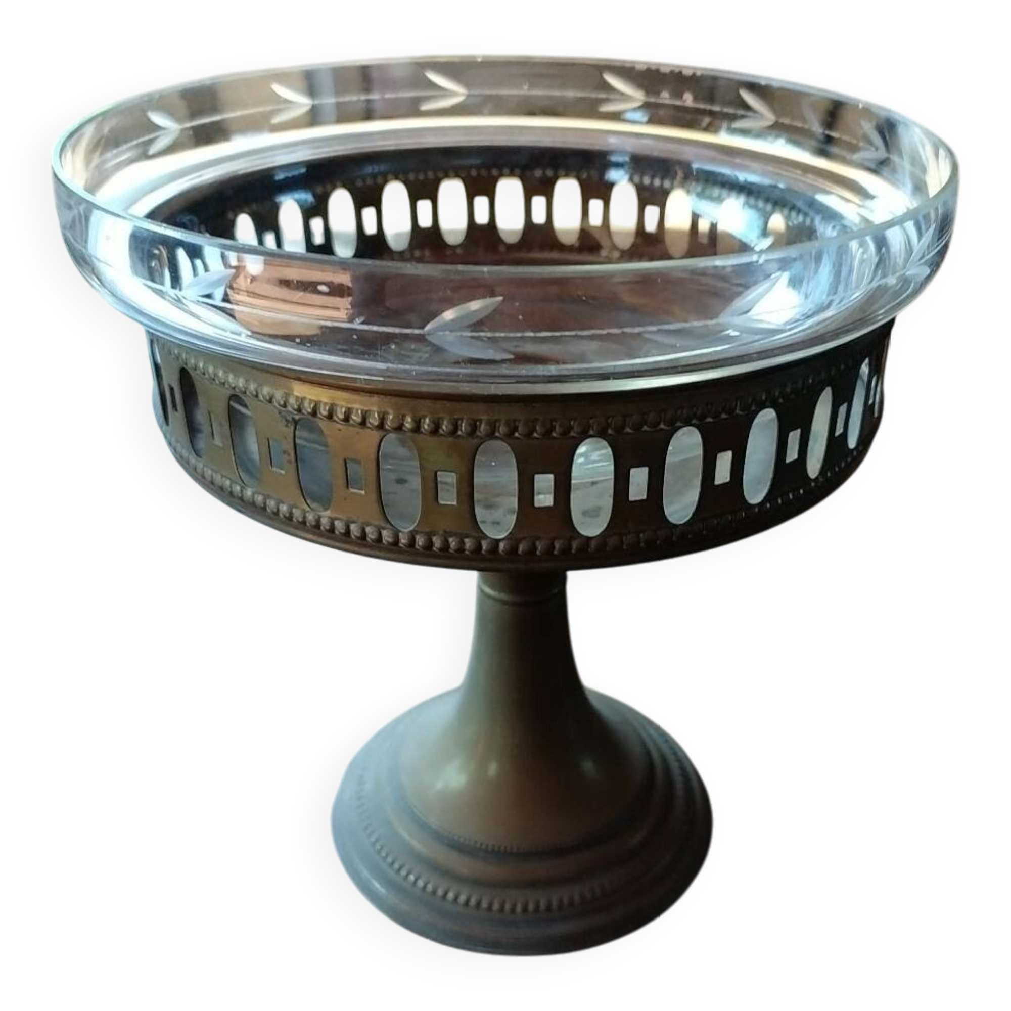 Copper and glass fruit bowl or compote dish Art Deco