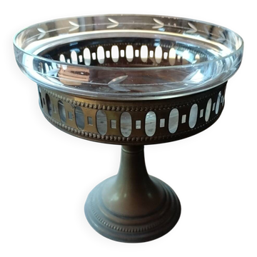 Copper and glass fruit bowl or compote dish Art Deco