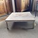 Square coffee table – Oak parquet Versailles pattern – Stainless steel base