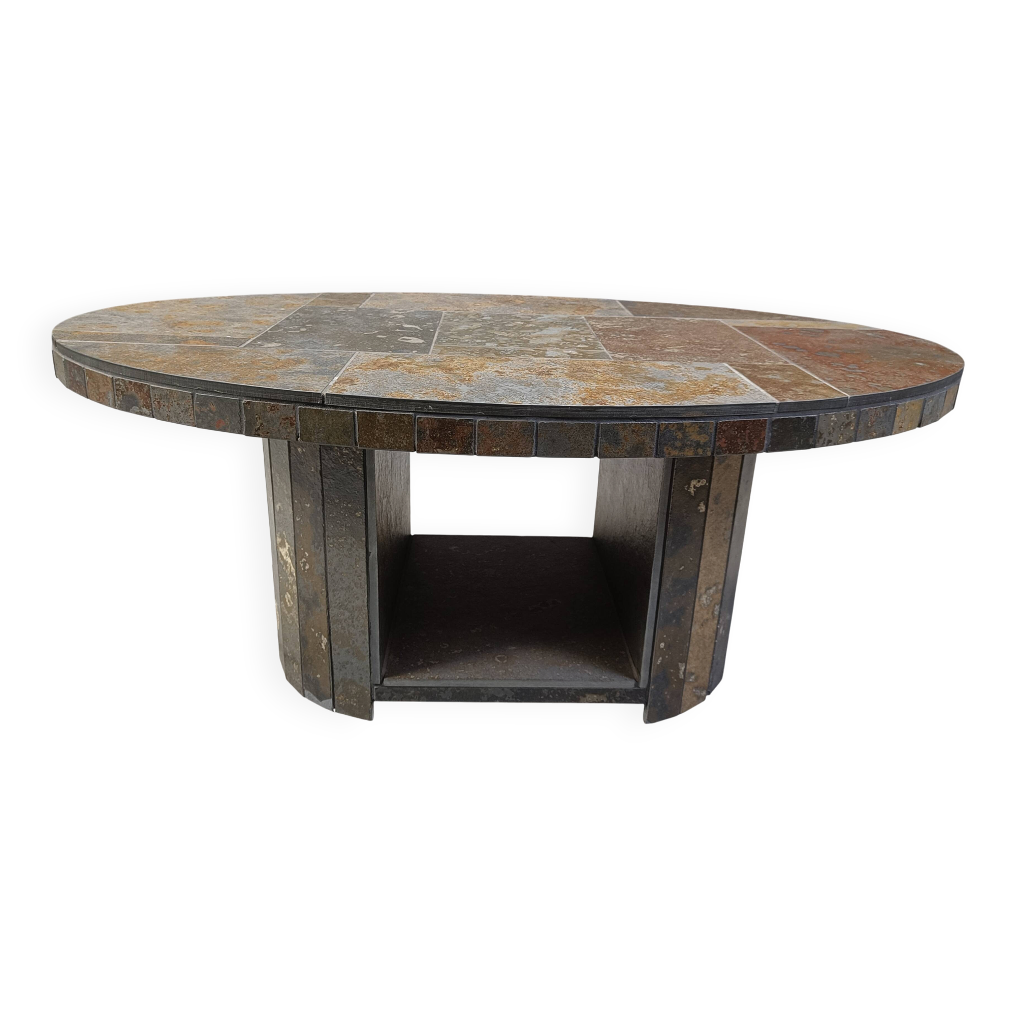 Table basse brutaliste ovale vintage, années 1970