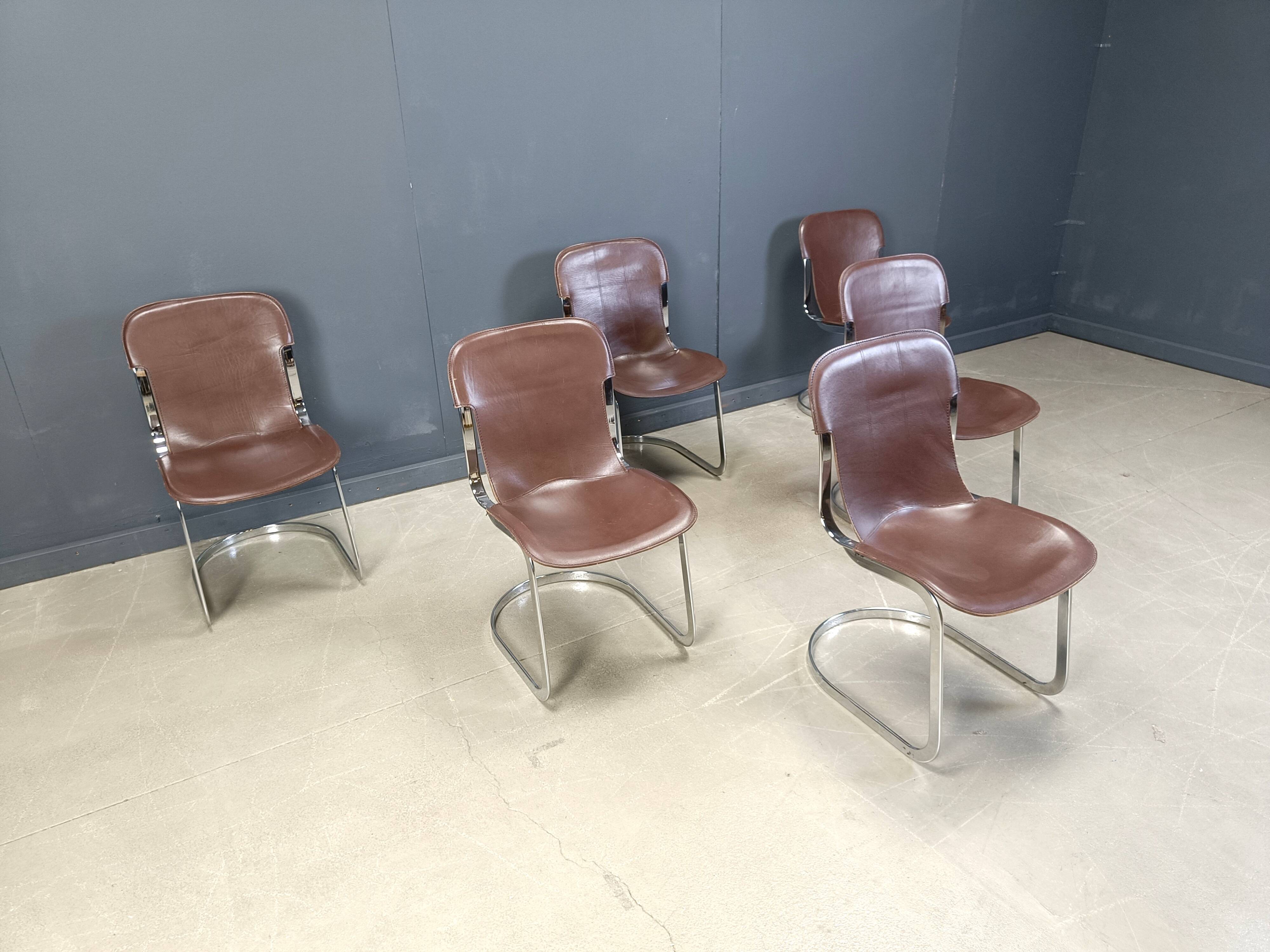 Vintage leather and chrome dining chairs by Cidue, 1970s