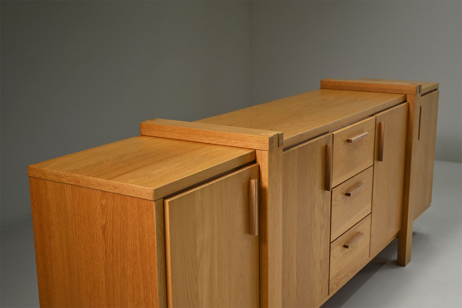 Large brustalist oak sideboard, Belgium.