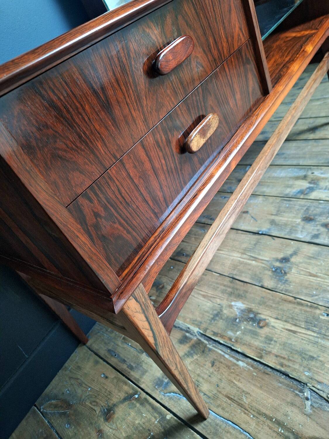 Vintage enfilade in rosewood, antique dressing table, chest of drawers.