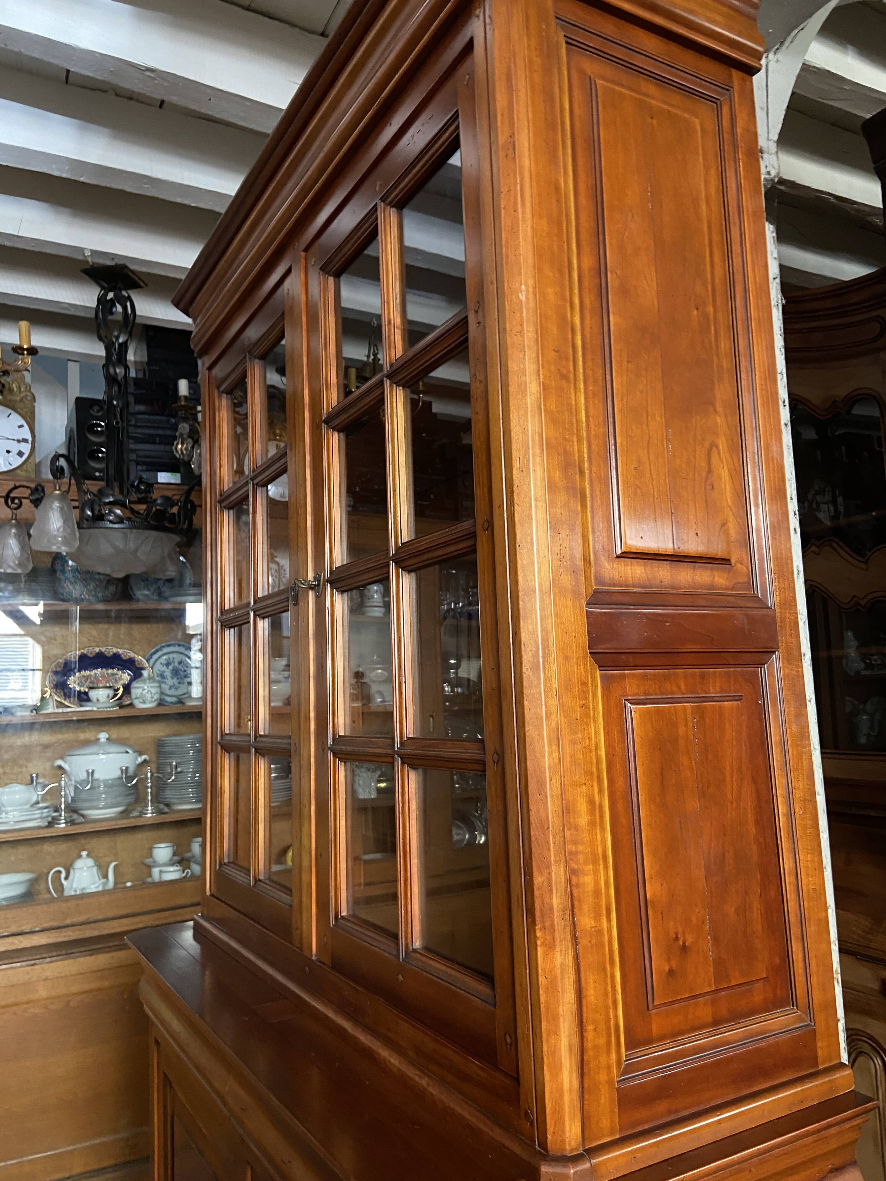 Library buffet two-body display cabinet solid cherry Louis-Philippe