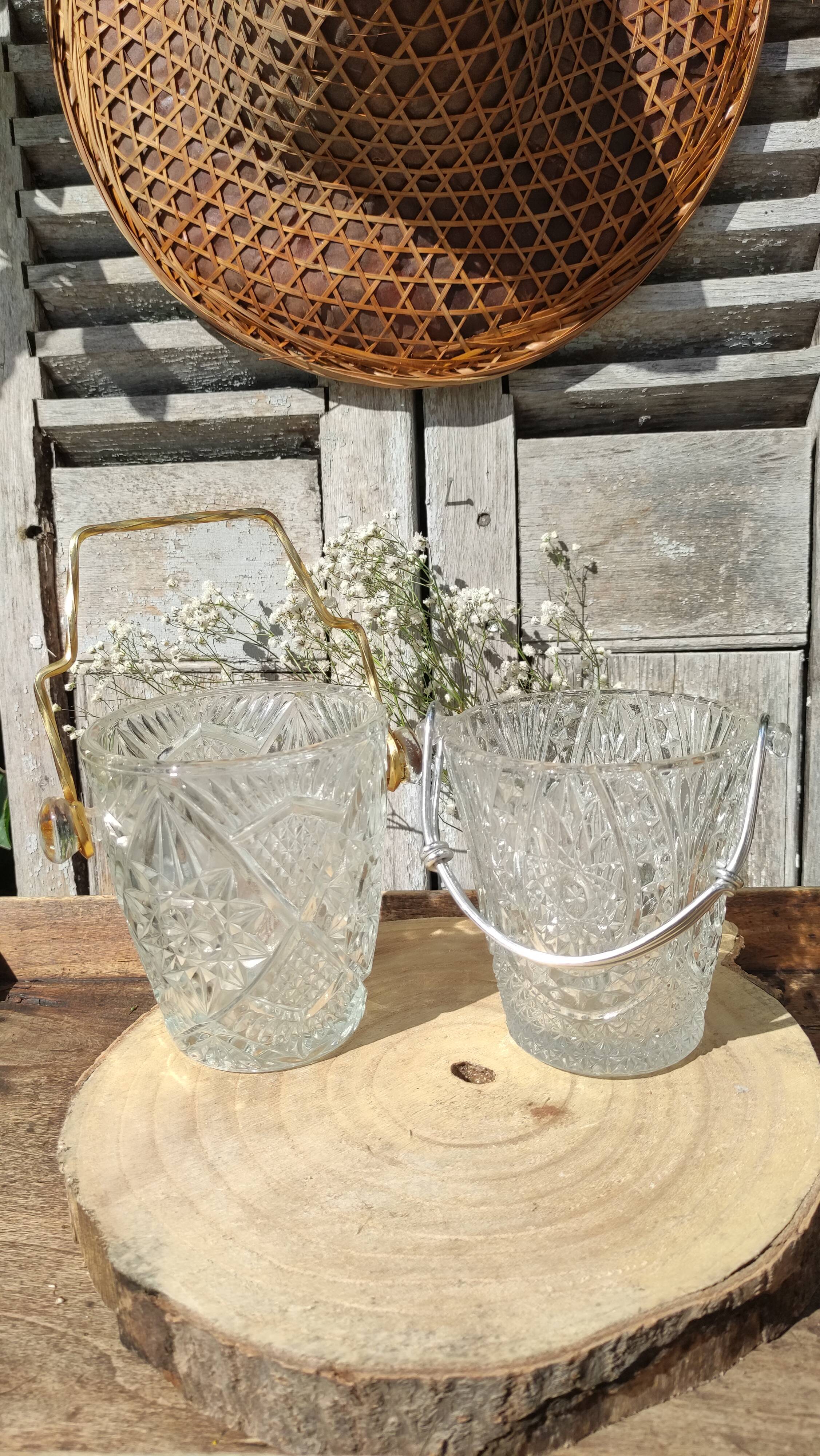 Vintage glass ice buckets or ice cubes made of thick glass