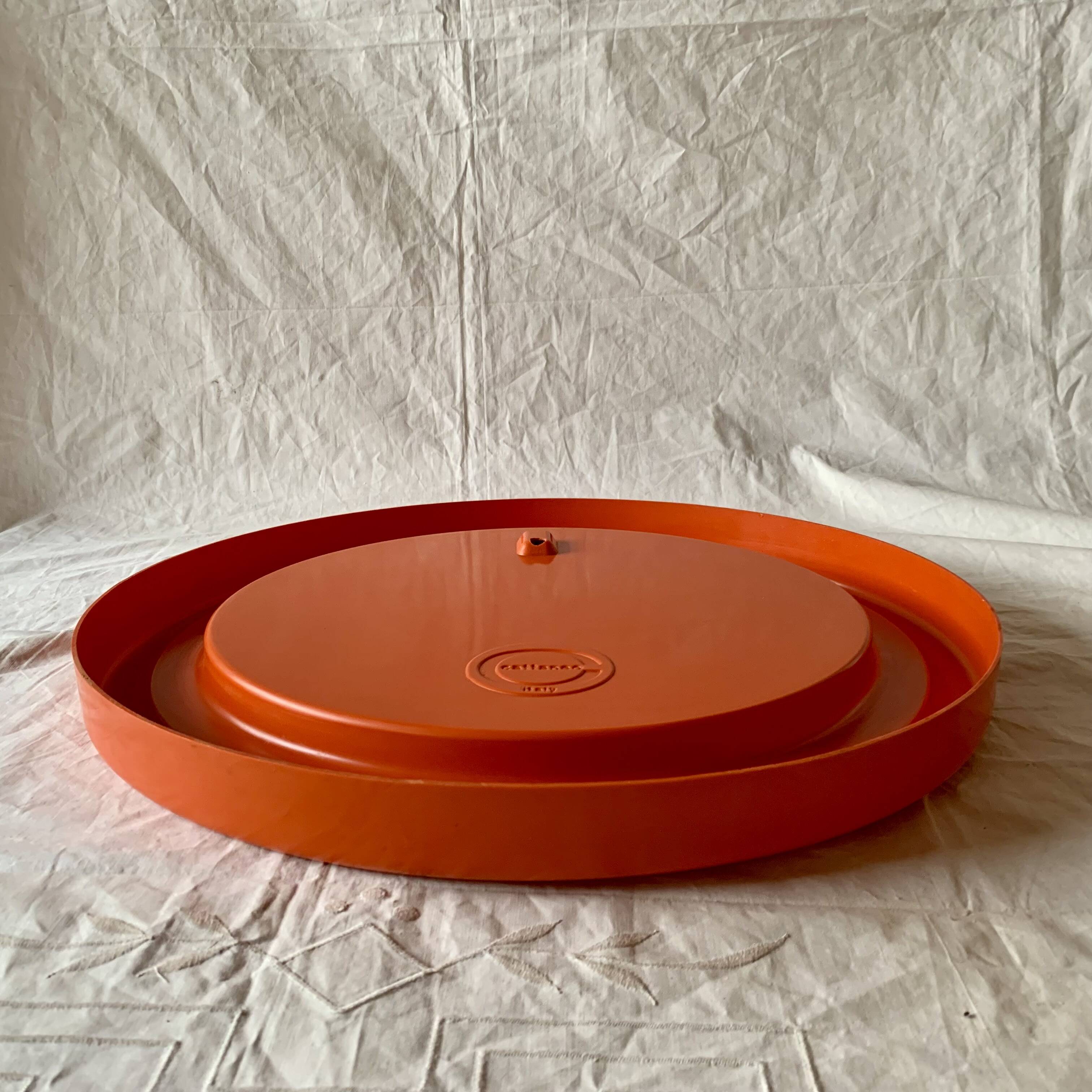 Vintage round orange plastic mirror Cattaneo - Space Age Design