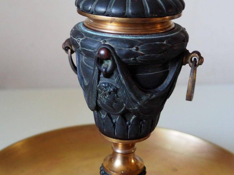 French antique crystal bronze and brass cornet soliflore vase from the early 1920s.