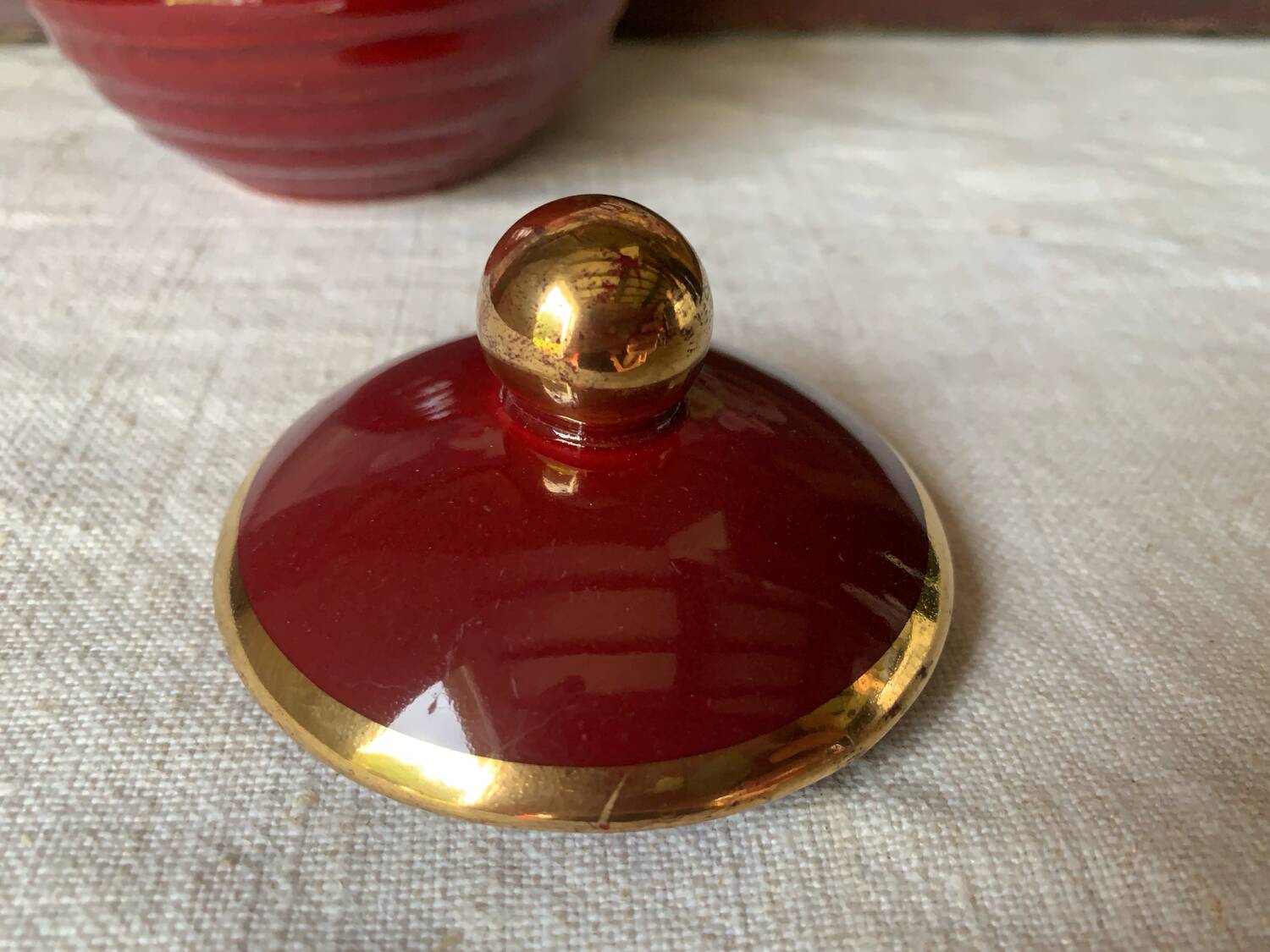 Saint Clément Art Deco Burgundy and Gold Sugar Bowl